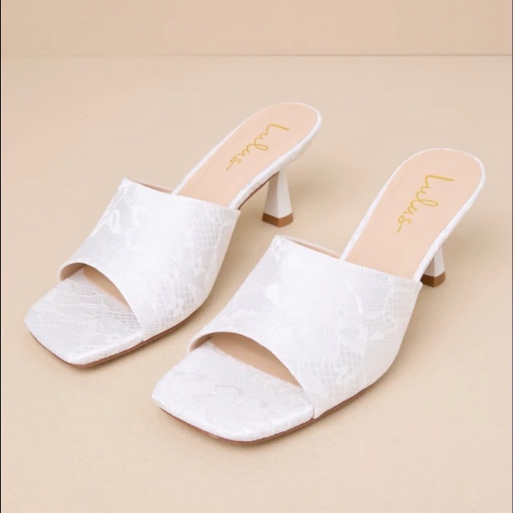 Lulu's Maeler White Lace High-Heel Slide Sandals (Size 7.5)